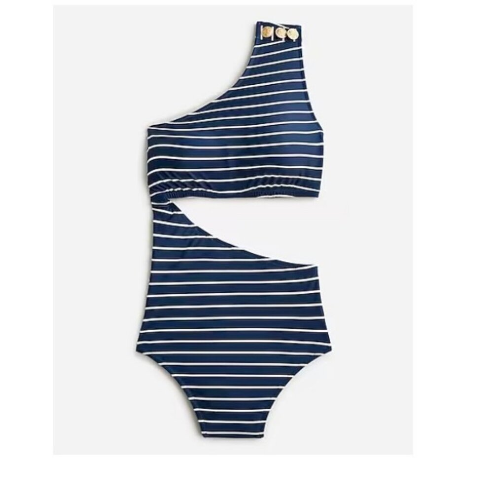 J.Crew $138 Cutout One Piece Swimsuit Navy Stripe Size 10 BP240